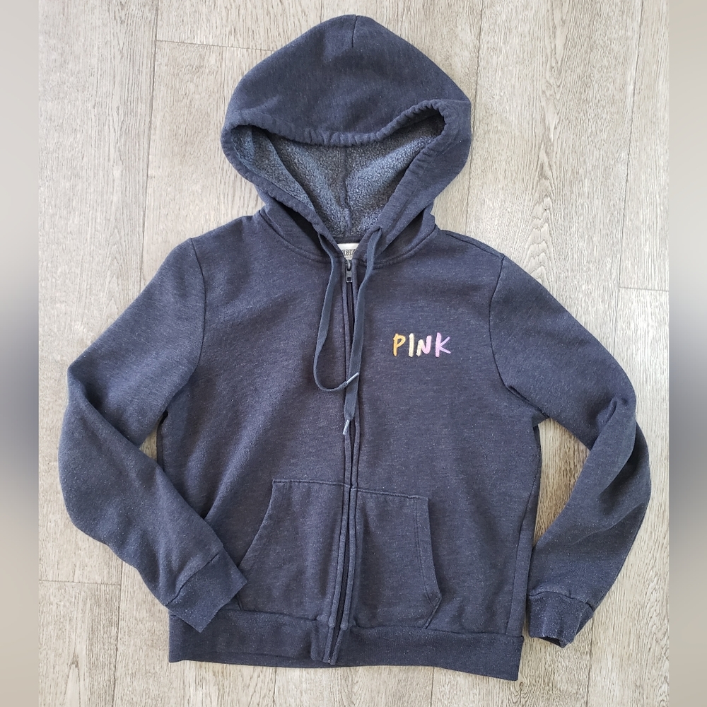PINK Zip-Up Hoodie Gray Size Large